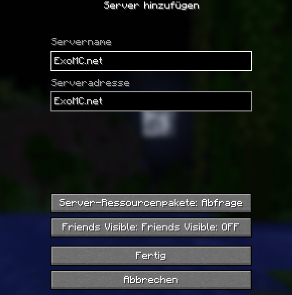 Minecraft: Server hinzufügen mit Adresse exomc.net